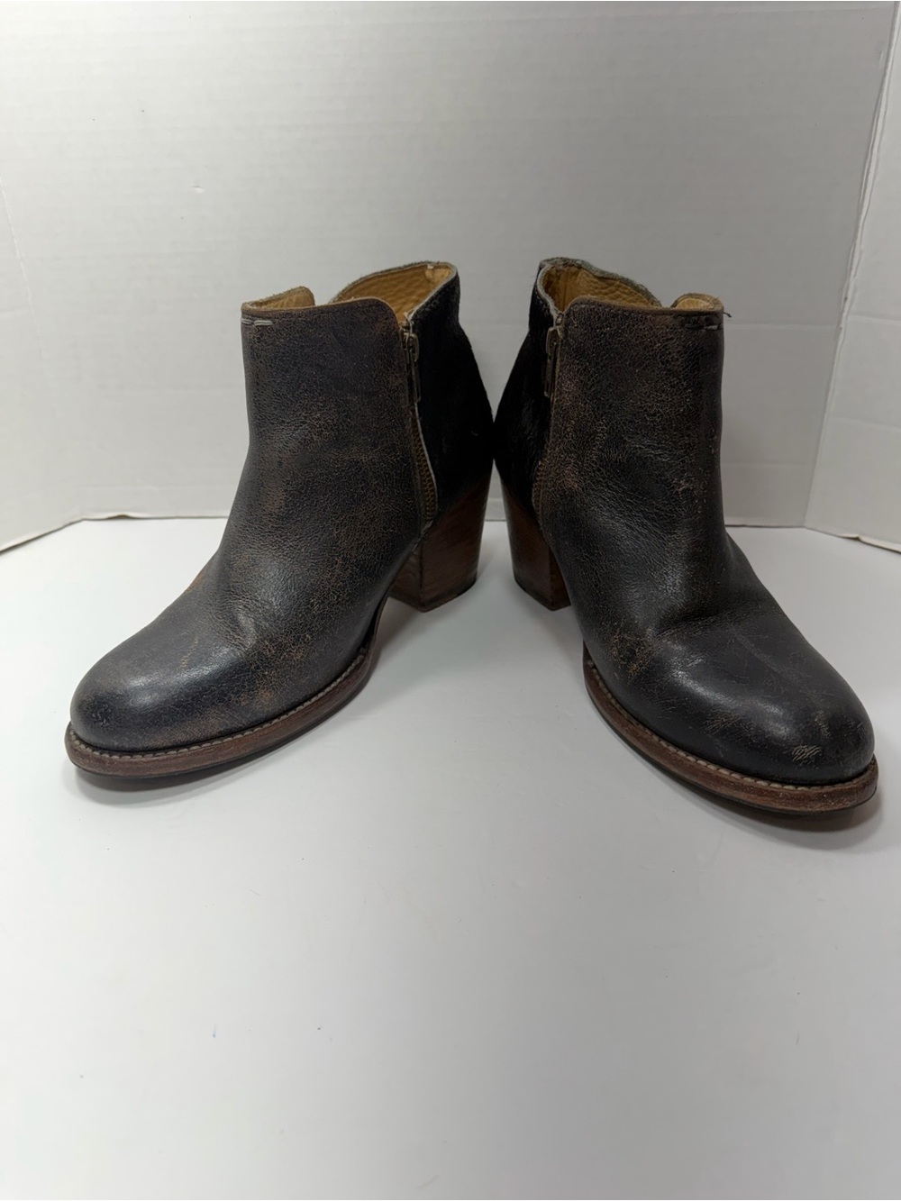 BED|STU Women's Dark Brown Leather Ankle Booties with Side Zip size 9 real fur - Picture 6 of 8